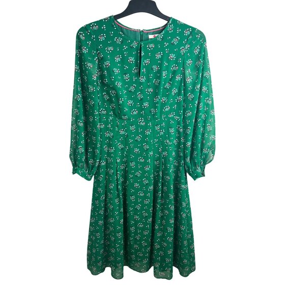 Boden Ada Midi Dress Green Floral With Puff Sleeves keyhole Neckline UK 6P US 2P - Picture 4 of 15